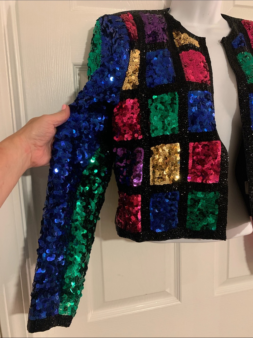 Vintage Nolan Miller Dynasty Collection Checkerboard Sequin Statement Jacket - Picture 3 of 10